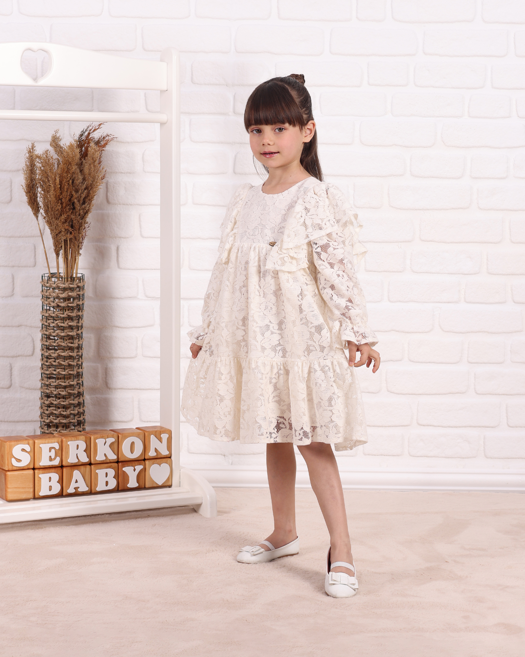 ÇİÇEK DANTEL ELBİSE - Bej