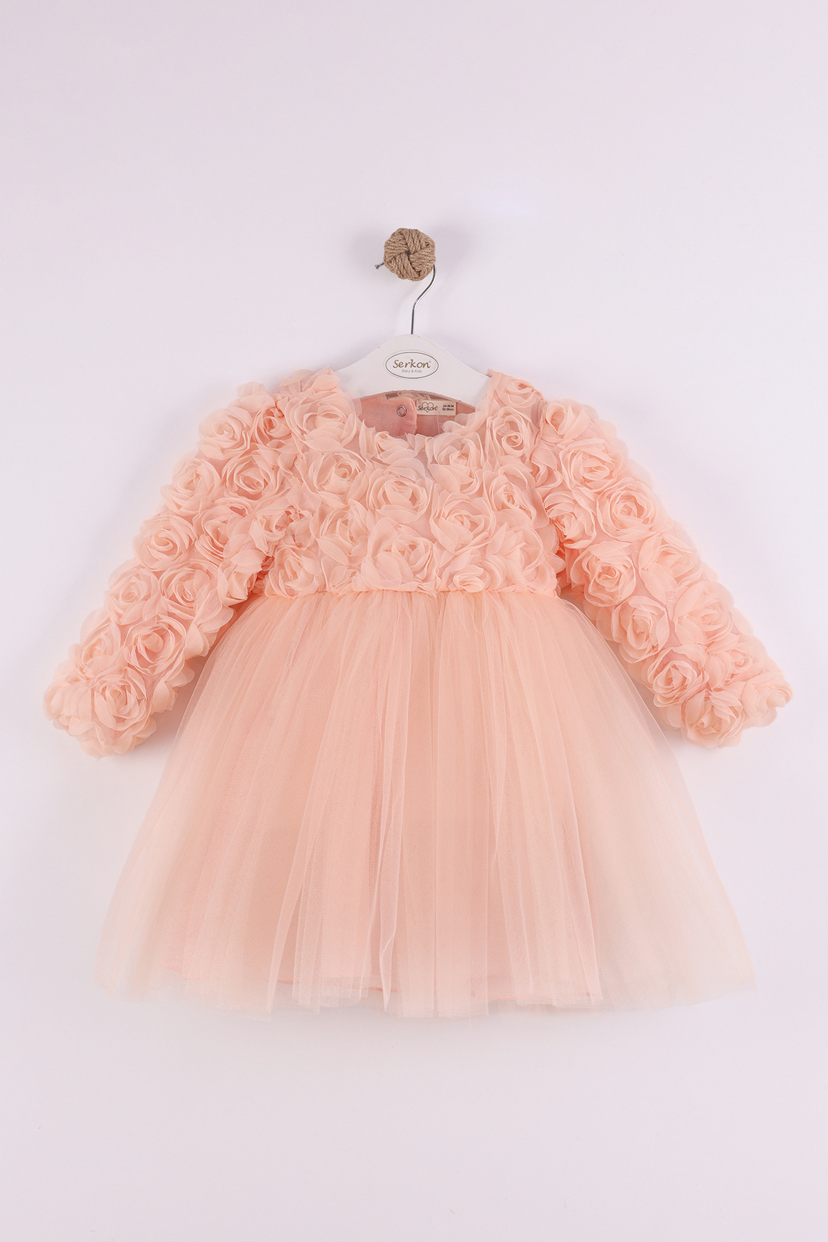 Laseli Kollu Elbise - Pudra