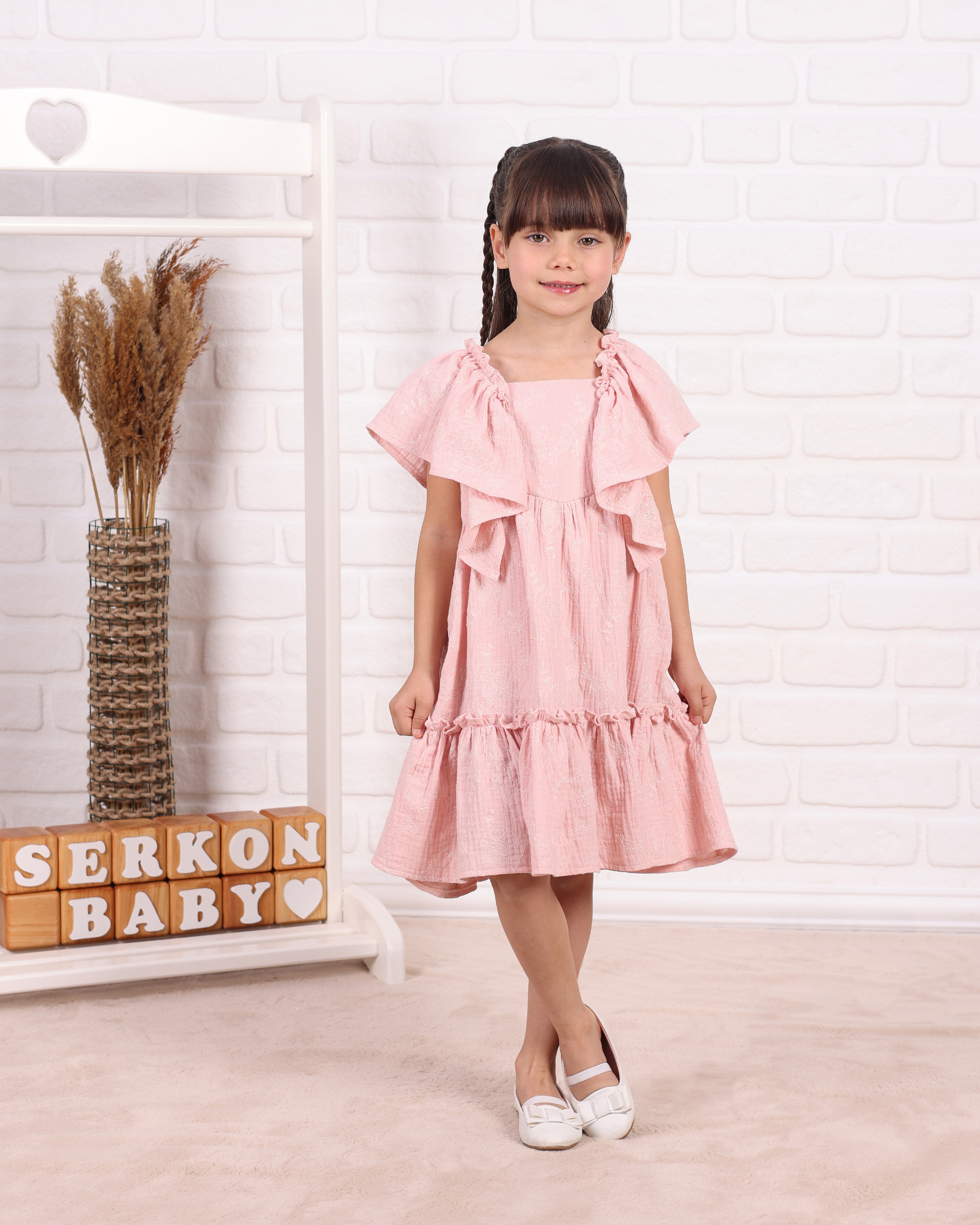 BRODE MÜSLİN ELBİSE - Pembe