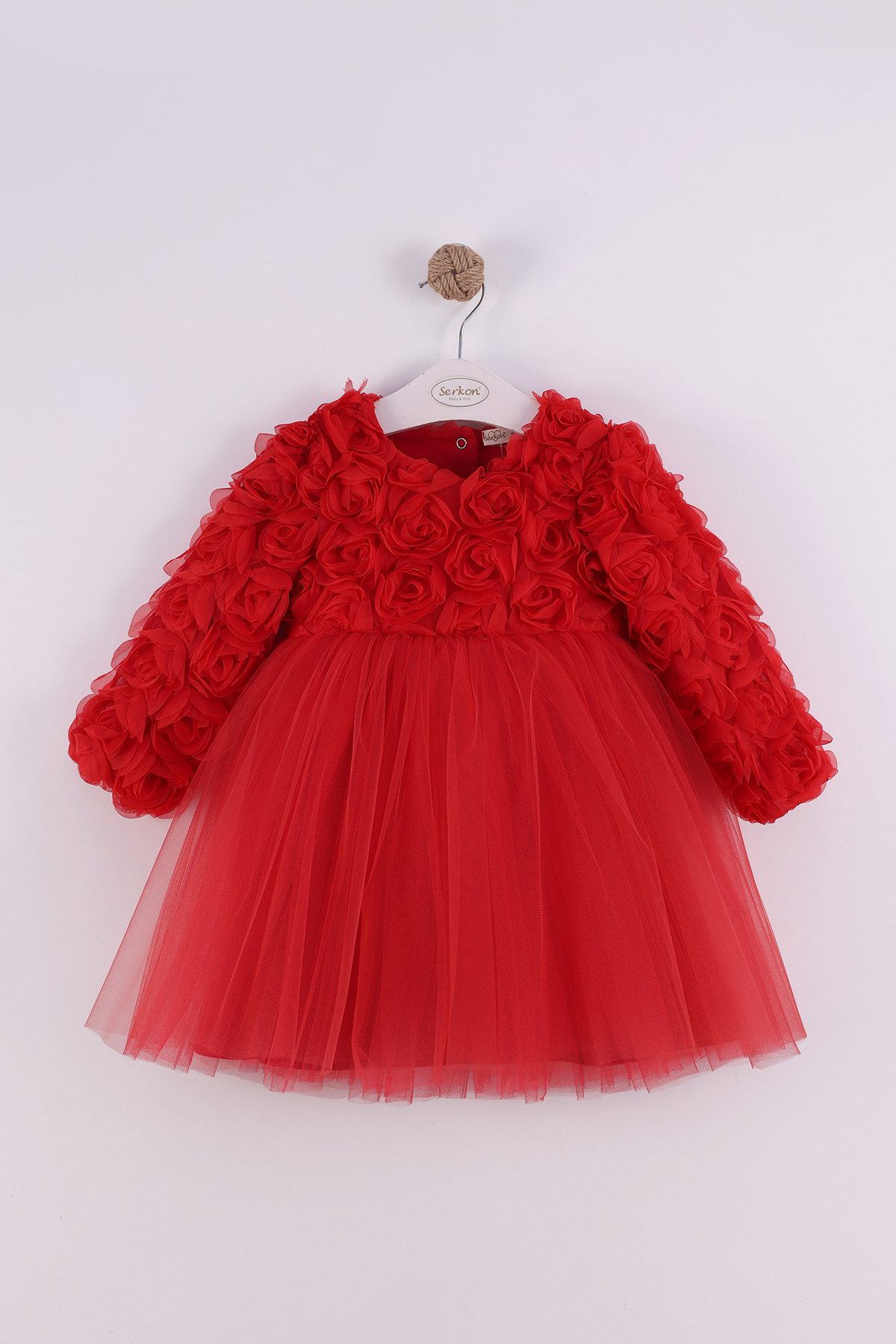 Laseli Kollu Elbise - Kırmızı